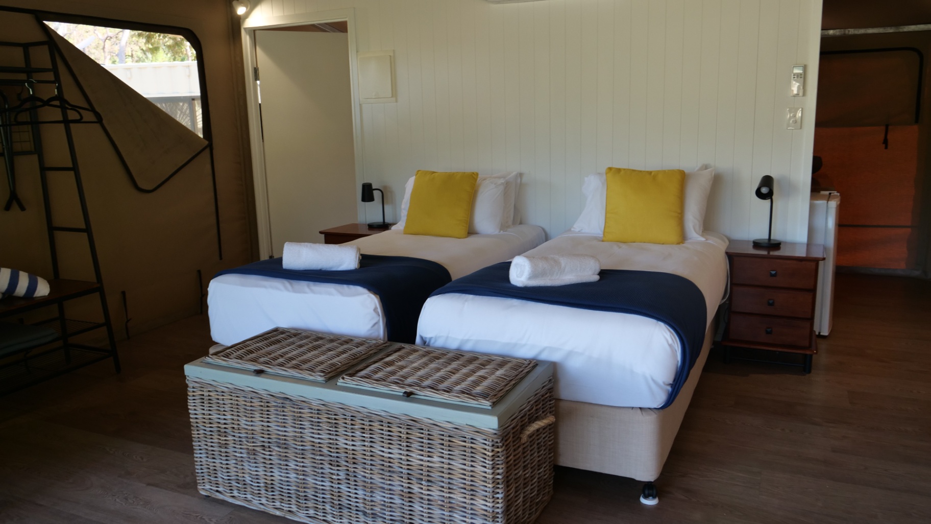 Tent 7 set up as twin single beds — available on request