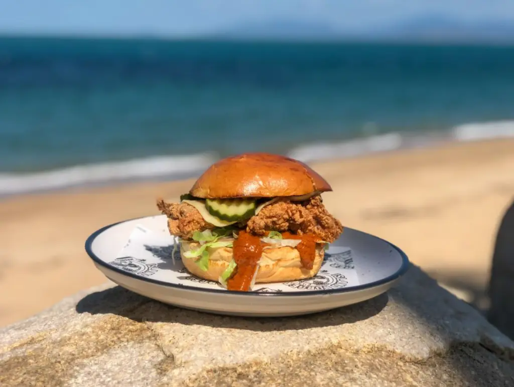 Beachside burger with ocean views on Magnetic Island